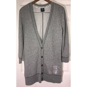 Victoria Secret PINK Gray Cardigan Sweater Love Pink Size M
